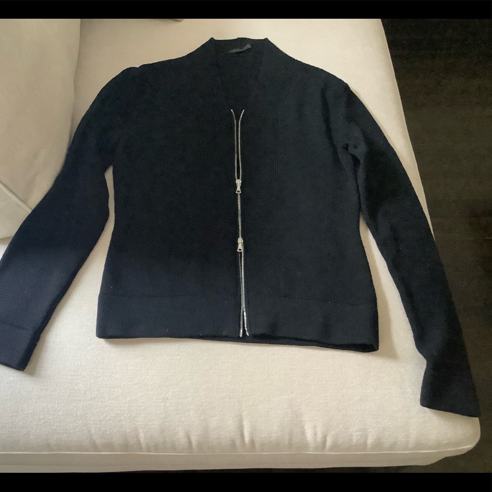 Narciso Rodriguez Black Wool Sweater Double Zipper Size 40